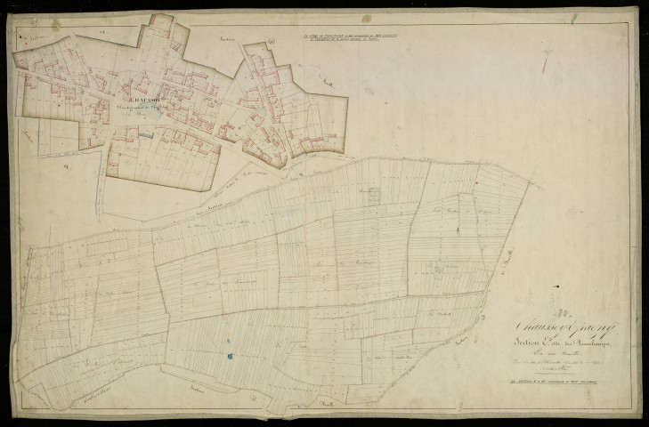 Plan du cadastre napoléonien - Chaussoy-Epagny : Beauchamps (Les) ; Village (Le), E et partie de F développée