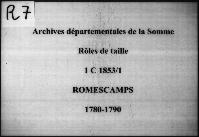 Rôle de répartition des tailles et accessoires de la commune de Romescamps (Oise)