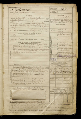 Catonnet, Jules Joseph Louis, né le 22 juillet 1884 à Croissy-sur-Celle (Oise), classe 1904, matricule n° 507, Bureau de recrutement d'Amiens