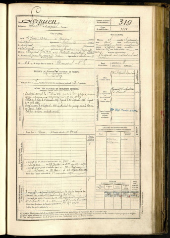 Lequien, Albert François, né le 10 juin 1864 à Amiens (Somme, France), classe 1884, matricule n° 319, Bureau de recrutement d'Amiens