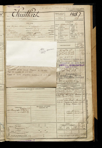 Thuillart, Raoul Oscar, né le 20 juin 1900 à Amiens (Somme), classe 1921, matricule n° 1487, Bureau de recrutement d'Amiens