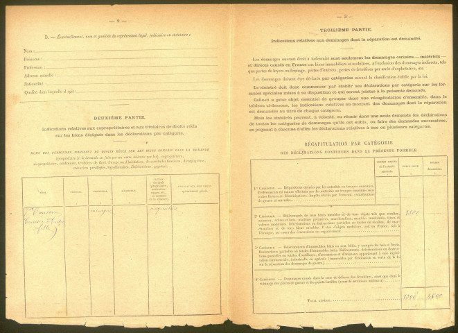 Cléry-sur-Somme. Demande d'indemnisation des dommages de guerre : dossier Milet-Cadet