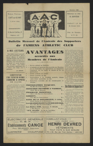 Bulletin mensuel de l'amicale des supporters de l'Amiens Athlétic Club (nouvelle édition – premier numéro) – Saison 1929-1930
