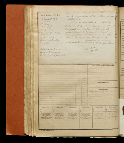 Billiart, Jules Albert, né le 11 janvier 1892 à Chaudardes (Aisne), classe 1912, matricule n° 355, Bureau de recrutement d'Abbeville