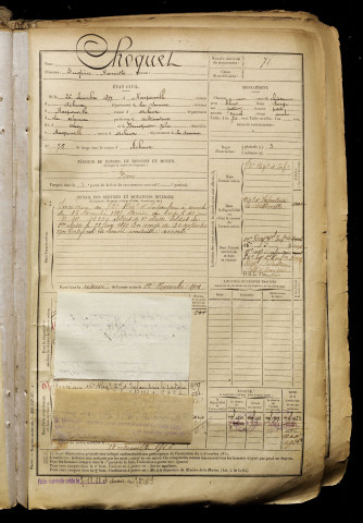 Choquet, Eugène Honeste, né le 26 décembre 1877 à Harponville (Somme), classe 1897, matricule n° 71, Bureau de recrutement d'Abbeville