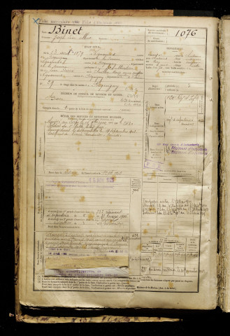 Binet, Joseph Léon Albert, né le 13 avril 1879 à Vignacourt (Somme), classe 1899, matricule n° 1076, Bureau de recrutement d'Amiens
