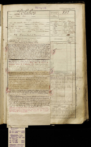 Delabos, André Olivier, né le 22 novembre 1895 à Neufchâtel-en-Bray (Seine-Maritime), classe 1915, matricule n° 732, Bureau de recrutement d'Abbeville