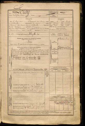 Leroy, Emile Victor Désiré, né le 07 mai 1868 à Eaucourt-sur-Somme (Somme), classe 1888, matricule n° 469, Bureau de recrutement d'Abbeville