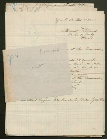 Témoignage de Hervais, Eugène (Caporal) et correspondance avec Jacques Péricard