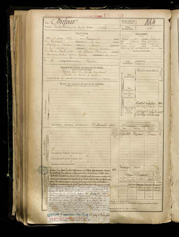 Dufour, Paul Charles Jules Nicolas, né le 06 juin 1876 à Muirancourt (Oise), classe 1896, matricule n° 334, Bureau de recrutement de Péronne