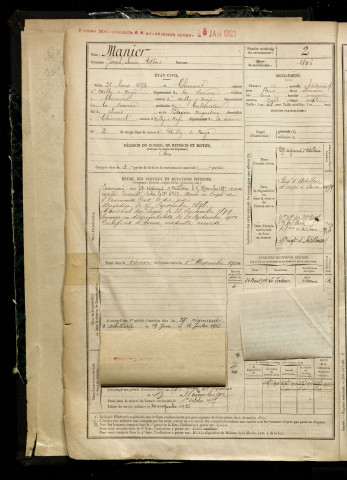Manier, Joseph Louis Albert, né le 21 mars 1876 à Chirmont (Somme), classe 1896, matricule n° 2, Bureau de recrutement de Péronne