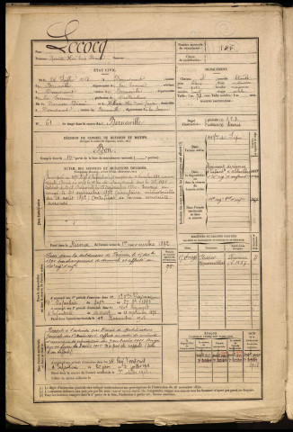 Lecocq, Narcisse Henri Louis Florent, né le 24 juillet 1868 à Domesmont (Somme), classe 1888, matricule n° 146, Bureau de recrutement d'Abbeville