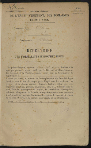 Répertoire des formalités hypothécaires, du 02/05/1925 au 24/08/1925, registre n° 454 (Abbeville)