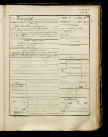 Harent, Lucien André, né le 27 juillet 1899 à Amiens (Somme), classe 1917, matricule n° 749, Bureau de recrutement d'Amiens