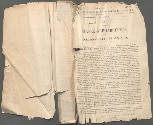 Table des successions et absences du bureau de Roisel