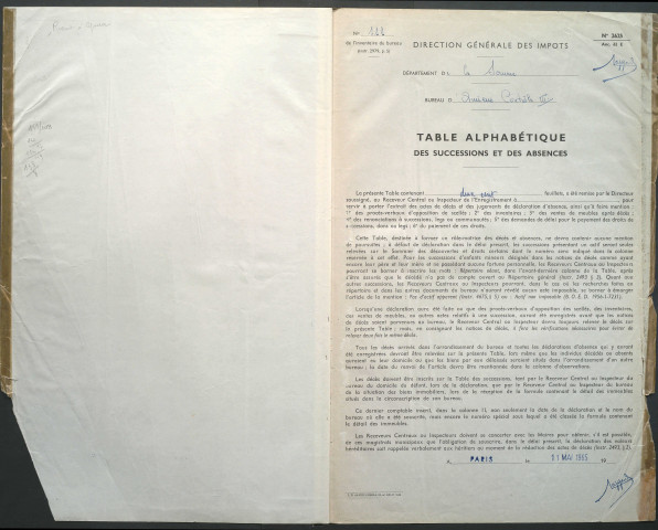 Table des successions et absences du bureau d'Amiens banlieue