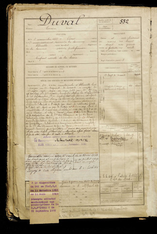 Duval, Lucien, né le 06 novembre 1887 à Paris 17e Arrondissement (Paris), classe 1907, matricule n° 532, Bureau de recrutement d'Abbeville