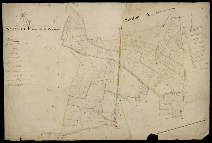 Plan du cadastre napoléonien - Saint-Sauflieu : Terrière (La) ; Waringue (La), A et F