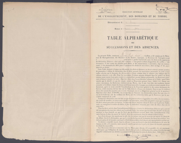 Table des successions et absences du bureau d'Amiens