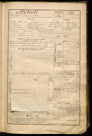 Benoit, Théophile François, né le 24 octobre 1870 à Chipilly (Somme), classe 1890, matricule n° 589, Bureau de recrutement de Péronne