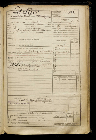 Lotellier, Charles Alfred Edmond, né le 30 juillet 1888 à Roisel (Somme), classe 1908, matricule n° 433, Bureau de recrutement de Péronne