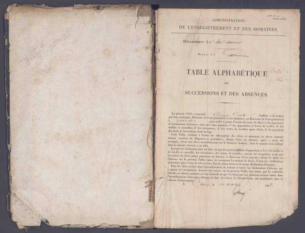 Table des successions et absences du bureau de Gamaches