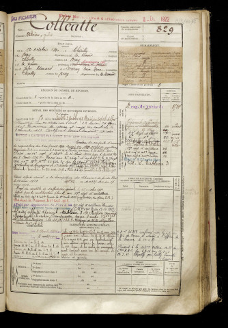 Colléatte, Adrien Jules, né le 12 octobre 1890 à Chipilly (Somme), classe 1910, matricule n° 829, Bureau de recrutement de Péronne