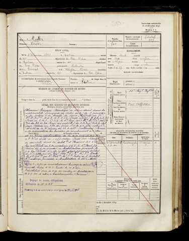 Muller, Xavier, né le 08 décembre 1898 à Erstein (Bas-Rhin), classe 1918, matricule n° 227, Bureau de recrutement d'Amiens