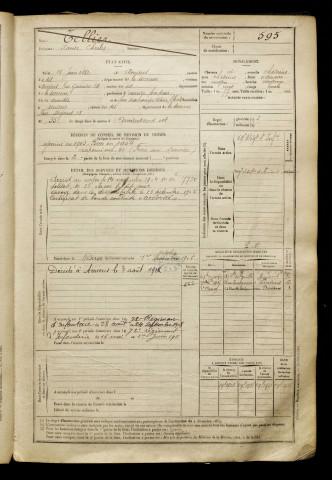Tellier, Xavier Charles, né le 18 juin 1882 à Amiens (Somme), classe 1902, matricule n° 595, Bureau de recrutement d'Amiens