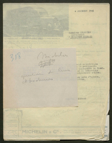 Témoignage de Michelin (Industriel) et correspondance avec Jacques Péricard