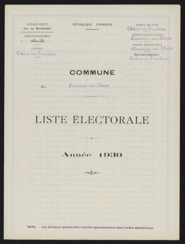 Liste électorale : Fontaine-sur-Maye