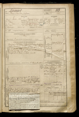 Lamart, François Octave Louis Joseph, né le 06 février 1876 à Beaumetz-lès-Loges (Pas-de-Calais), classe 1896, matricule n° 117, Bureau de recrutement de Péronne