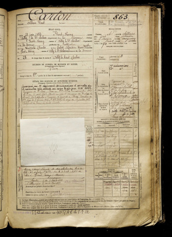 Carton, Alban Paul, né le 21 juin 1883 à Pont-Remy (Somme), classe 1903, matricule n° 863, Bureau de recrutement d'Abbeville