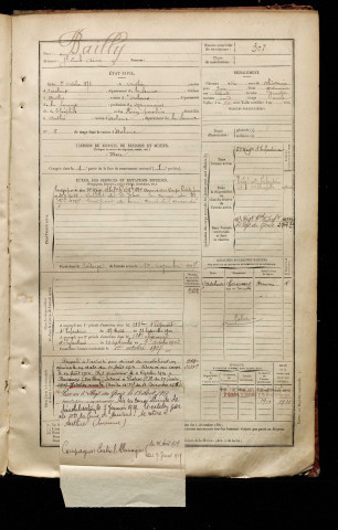 Bailly, Joseph Emile Désiré, né le 05 octobre 1873 à Authie (Somme), classe 1893, matricule n° 307, Bureau de recrutement d'Abbeville