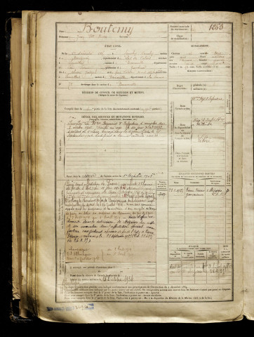 Boutemy, Jean Baptiste Victor, né le 01 décembre 1885 à Sauchy-Cauchy (Pas-de-Calais), classe 1905, matricule n° 1263, Bureau de recrutement d'Abbeville