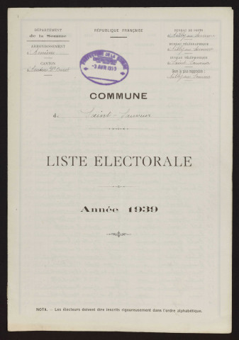 Liste électorale : Saint-Sauveur