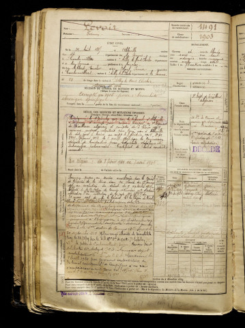 Levoir, Firmin, né le 24 août 1885 à Abbeville (Somme), classe 1905, matricule n° 1491, Bureau de recrutement d'Abbeville