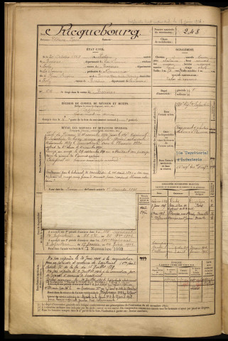 Ricquebourg, Clotaire Henri, né le 20 octobre 1869 à Vrély (Somme), classe 1889, matricule n° 248, Bureau de recrutement de Péronne
