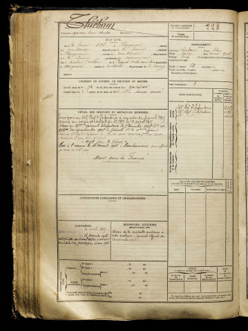 Thiébaut, Marceau Louis Charles, né le 04 février 1896 à Hargicourt (Somme), classe 1916, matricule n° 228, Bureau de recrutement de Péronne