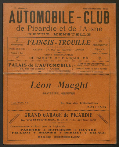 Automobile-club de Picardie et de l'Aisne. Revue mensuelle, 9e année, décembre 1913