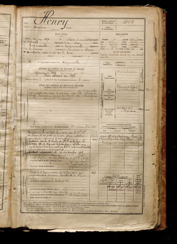 Henry, Alexandre, né le 21 juin 1872 à Paris 9e Arrondissement (Paris), classe 1892, matricule n° 1042, Bureau de recrutement d'Abbeville