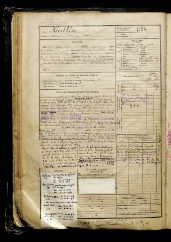 Hullin, Alfred Juste, né le 01 mars 1898 à Billy-Montigny (Pas-de-Calais), classe 1918, matricule n° 1154, Bureau de recrutement d'Amiens