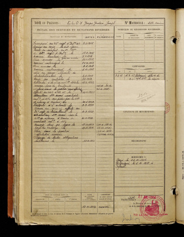 Eloy, Georges Gustave Joseph, né le 13 mars 1897 à Vers-sur-Selles (Somme), classe 1917, matricule n° 232, Bureau de recrutement d'Amiens