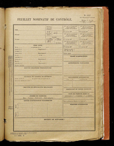Inconnu, classe 1917, matricule n° 407, Bureau de recrutement d'Amiens