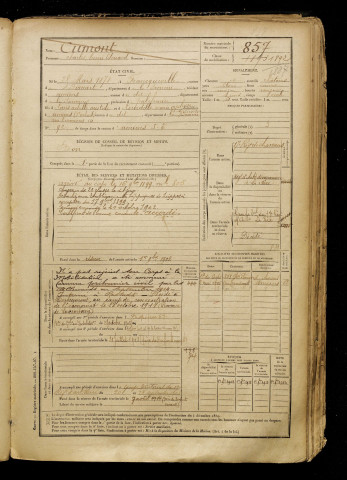 Cumont, Charles Henri Edouard, né le 25 mars 1878 à Franqueville (Somme), classe 1898, matricule n° 857, Bureau de recrutement d'Amiens