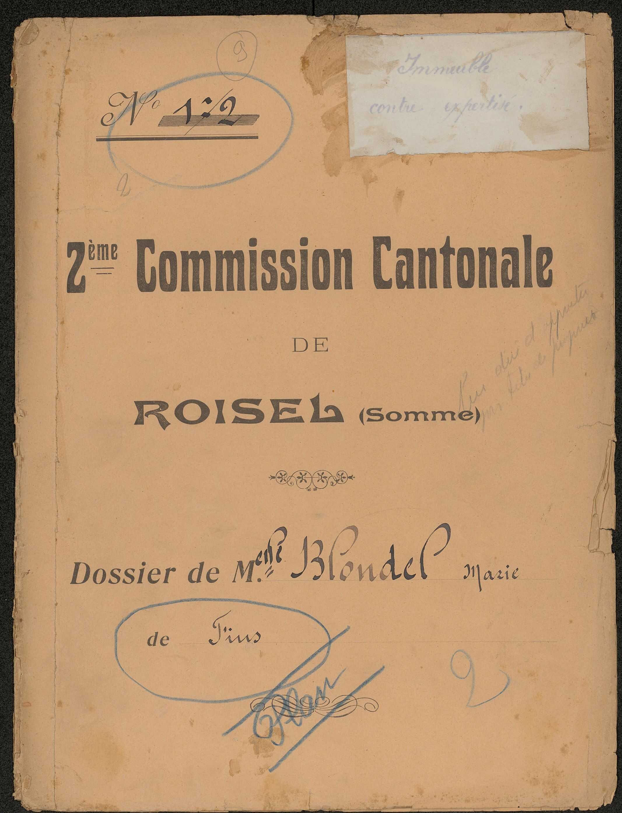 Fins. Demande d'indemnisation des dommages de guerre : dossier Blondelle Marie