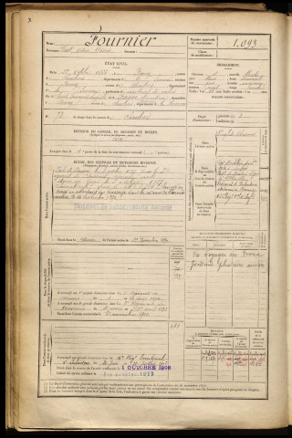 Fournier, Vast Odon Désiré, né le 22 octobre 1866 à Berny-en-Santerre (Somme), classe 1886, matricule n° 1093, Bureau de recrutement de Péronne