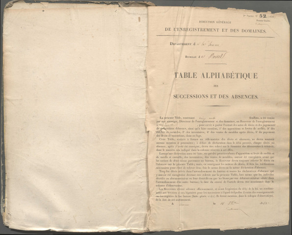 Table des successions et absences du bureau de Roisel