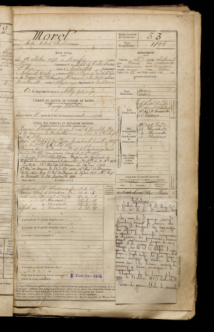 Morel, André Aubert Christian, né le 12 octobre 1873 à Souchez (Pas-de-Calais), classe 1893, matricule n° 53, Bureau de recrutement de Péronne