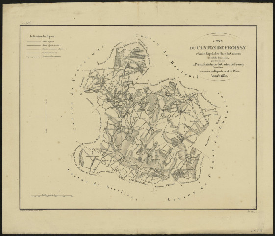 Carte du canton de Froissy, réduite d'après les plans du cadastre à l'Echelle de 1 : 50000 pour être annexée au précis statistique du canton de Froissy inséré dans l'Annuaire du Département de l'Oise. Année 1832